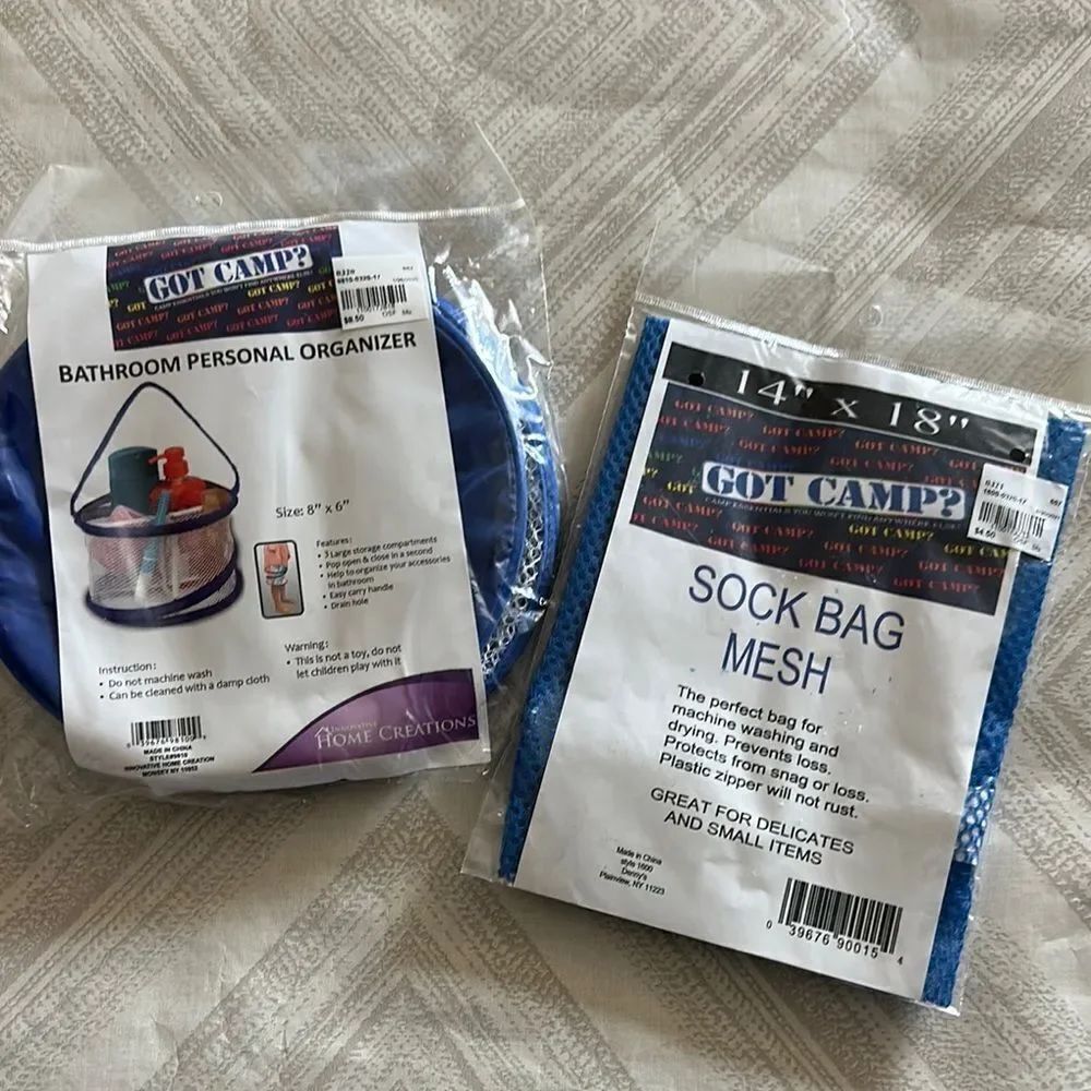 Got Camp? Blue Mesh Sock Bag & Bathroom Personal Organizer for Sleep away Camp